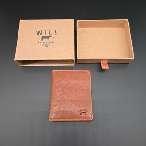 Will Leather Goods Mens Brown Leather Slim Bifold Wallet with Box